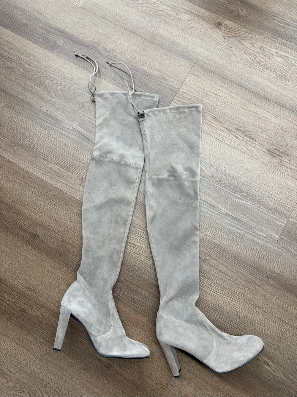 Stuart Weitzman Over-the-Knee Suede Boots in Light Gray 9.5